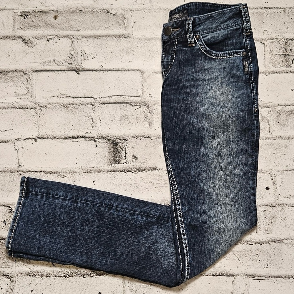 Silver Jeans Co Suki Bootcut Dark Wash Contrast Stitch Y2K 28x34